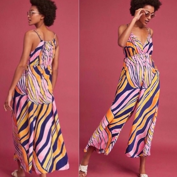 ANTHROPOLOGIE / Maeve finley pink yellow jumpsuit